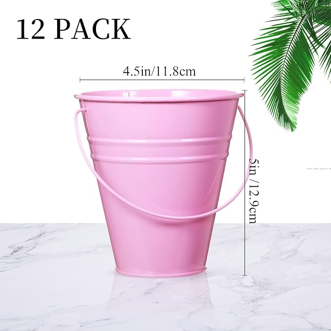 Sadnyy 12 Pack Metal Buckets with Handle, Galvanized Bucket 4.5 x 5 Inch Basket Bucket for Kids, Kids Party Supplies, Crafts for Christmas Halloween Christmas Candy Bars Vase Crafts(Multicolored)