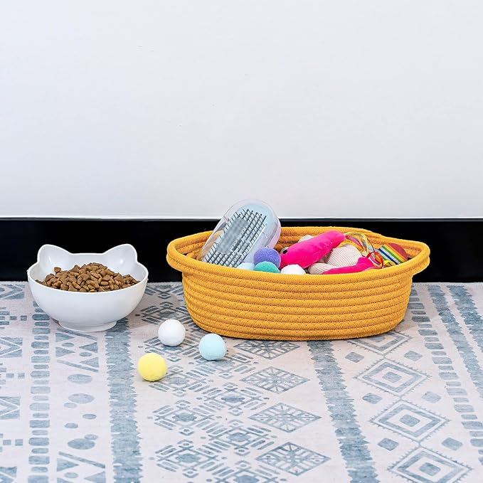 CubesLand Small Shelf Shelves Closet Basket,Woven Toy Basket Bin for Organizing,Storage Cube Organizer Basket Bin,Cute Rope Gift Basket,Back Shool Supplies,Over Toilet Storage Basket,Yellow 5-Piece