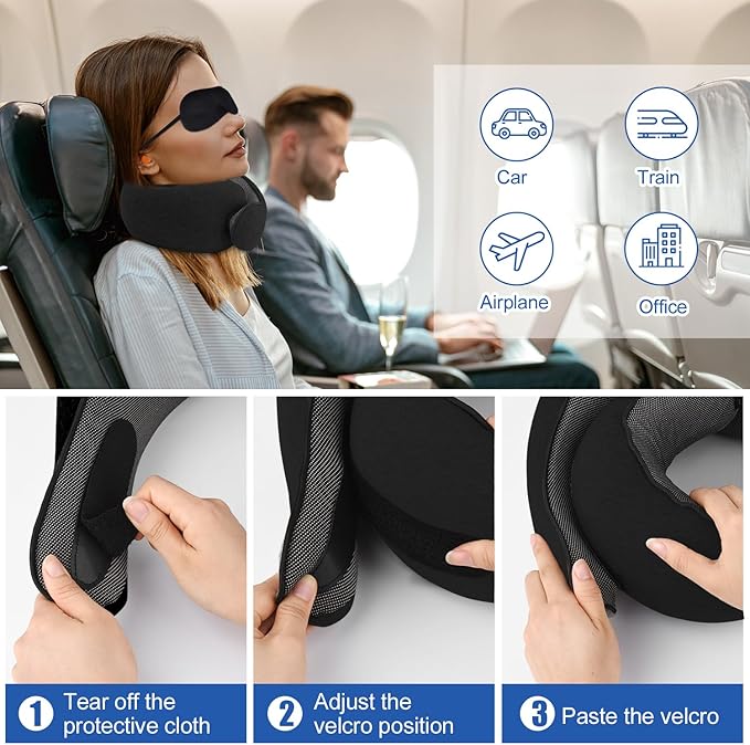 Neck Pillow for Traveling, Soft Airplane Neck Pillow, Memory Foam Travel Neck Pillow, 2024 New Neck Support Travel Pillow for Long Flight, Adjustable Full Surrounding Stowable U-Shaped