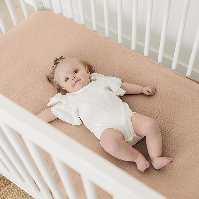 Muslin Cotton Crib Sheets - Neutral Fitted Sheets for Standard Crib& Toddler Mattress Soft and Breathable Baby Sheets for Boys and Girls - 28"x52"