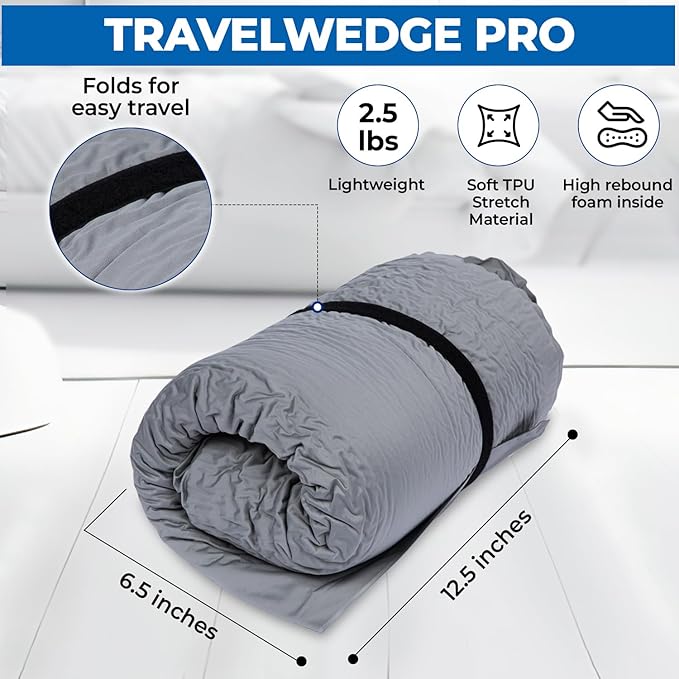 Self-Inflating Bed Wedge Pillow | Lightweight for Travel | Wedge Pillow for Sleeping and Acid Reflux, Heartburn, and GERD Pillow (TWDPRO2, 22 Inch)