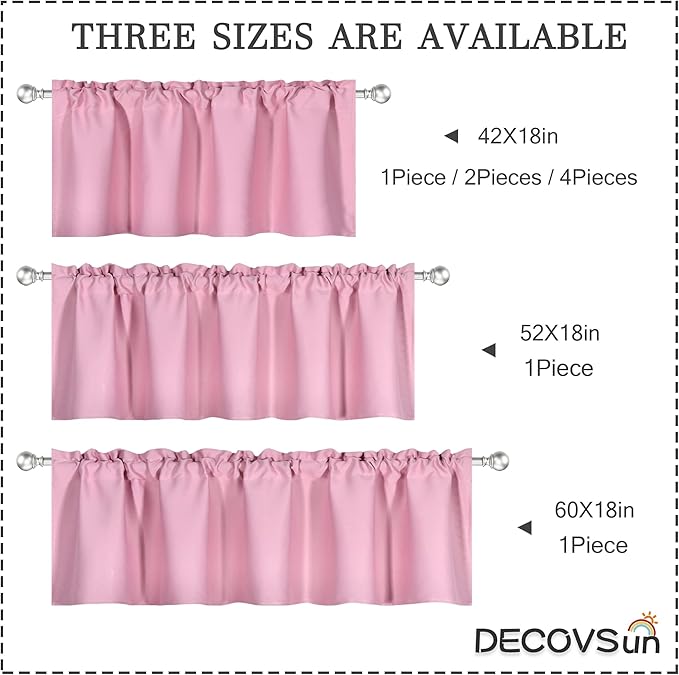 Baby Pink Valance for Windows 42x18 Inch Solid Thermal Insulated Blackout Rod Pocket Kitchen Short Curtain Toppers Valance for Bathroom Living Room 1 Panel
