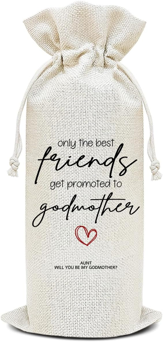 Wine Canvas Bag, Godmother Gifts Wine Gift Bag, Godmother Proposal Gifts for Women Sister Bestie Auntie Wine Bags for Wine Bottles, Wine Champagne Gifts With Drawstring Baptism Party Decoration -WB08