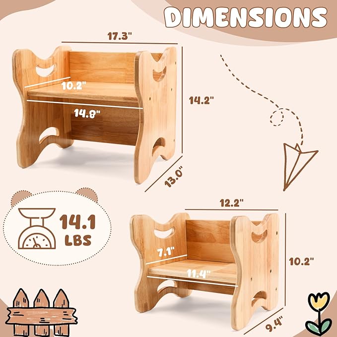 Grebarley Montessori Weaning Table and Chair Set, Solid Wood Tables and Chairs for Toddlers Age 1-3, 2 in 1 Real Hardwood Desk for Reading, Snack Time, Activity Cube, Step Stool, Montessori Furniture