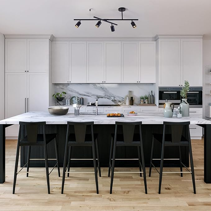 Globe Electric 57500 4-Light Track Lighting, Matte Black, Center Swivel Bar, Pivoting Track Heads, 4 Bulb Kitchen Light, Ceiling Light Fixture, Track Lighting Kit, Swivel Fixture, Bulb Not Included