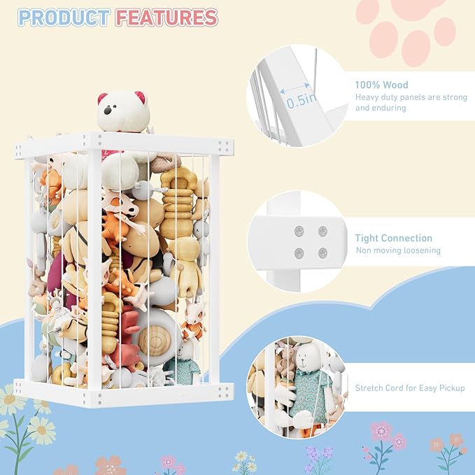 Corner Stuffed Animal Storage Zoo Stuffed Animal Holder Wooden Plush Storage Organizer Playroom Organization and Storage for Bedroom Nursery Room Organizer Plush Toys