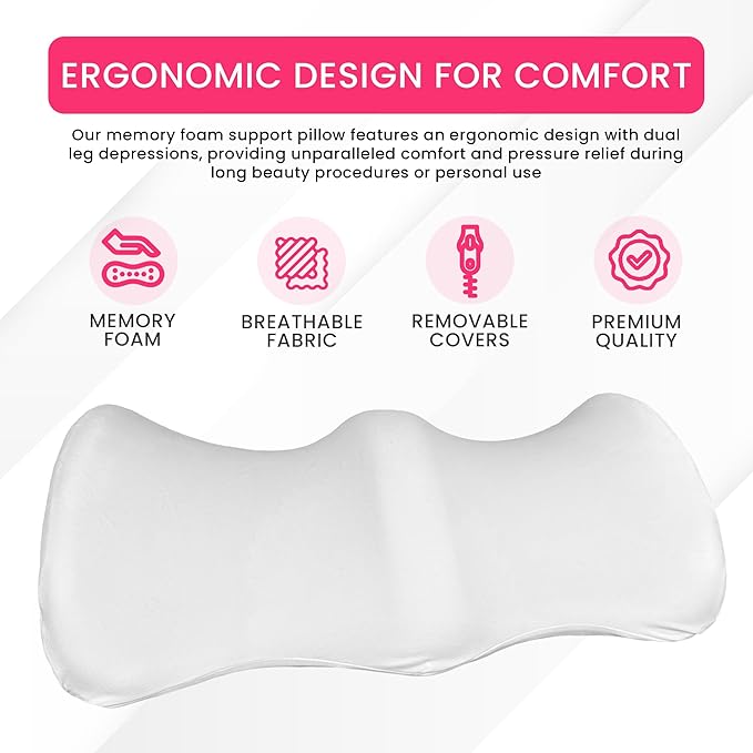 Ergonomic Leg Pillow for Leg and Knee Support | Premium Memory Foam Knee Pillow for Beauty Salon Or Home | Bolster Pillow for Legs Helps Comfort Enhancement, Legs & Lower Back Pain Relief (White)