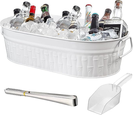 Large Ice Buckets for Parties, IKAYAS Galvanized Metal Ice Bucket Ice Tub with Scoop for Cocktail Bar Mimosa Bar Supplies, Large Champagne Bucket Beer bucket Metal