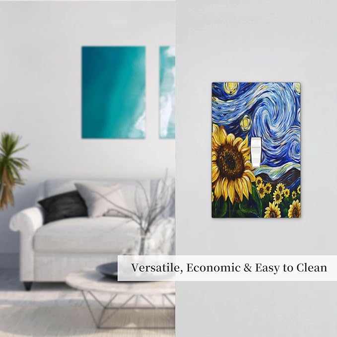 Vintage Abstract Blue Starry Sunflower 1 Gang Light Switch Covers Single Toggle Wall Plate Decorative Switchcover Electrical Switchplate for Farmhouse Country Bedroom Livingroom Decor