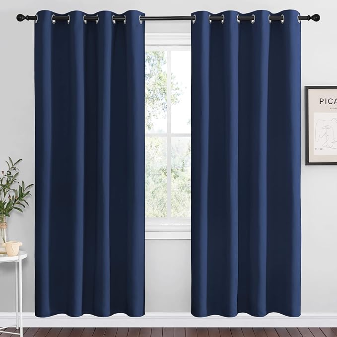 NICETOWN Navy Blackout Curtains 78" Long for Living Room, Thermal Insulated Window Treatment Light Reducing Room Darkening Drapes for Boys Kids Bedroom, Classroom, Apartment (55" W x 78” L， Set of 2)