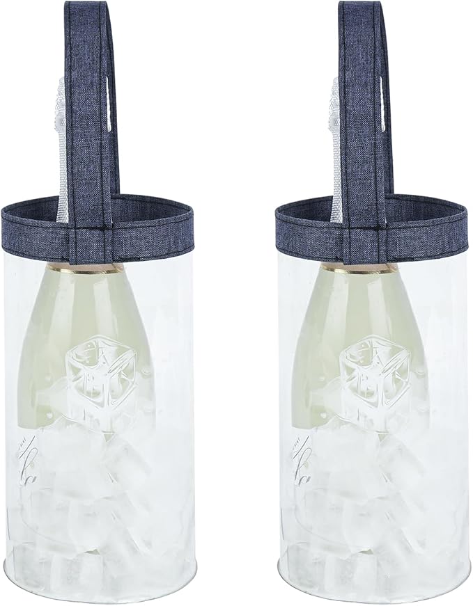 Ice Bag Collapsible wine Cooler Bag, Ice wine Bag Collapsible Clear wine Cooler Bag PVC wine Pouch Bags, for Party, Camping, Picnic, Chilled Champagne, White Wine, Rose, Beer (2Pcs)