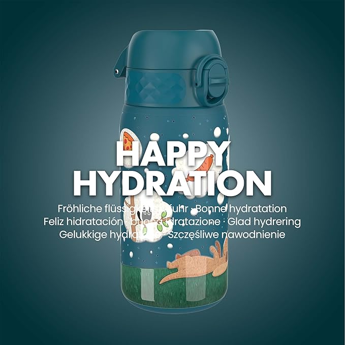 Ion8 Kids Water Bottle, Steel 400 ml/13 oz, Leak Proof, Easy to Open, Secure Lock, Dishwasher Safe, Flip Cover, Carry Handle, Easy Clean, Durable, Scratch Resistant, Raised Print, Dog Dreaming Design