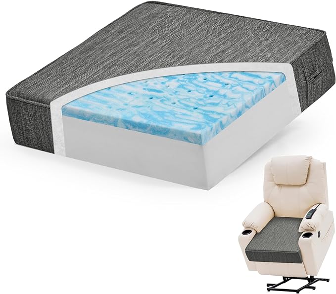 baibu 18"x 18"x 4" Dual-Layer Gel Memory Foam Chair Seat Cushion for Recliners, Couches, Armchairs, Extra Large Non-Slip Chair Cushions for Seniors, Washable, Grey