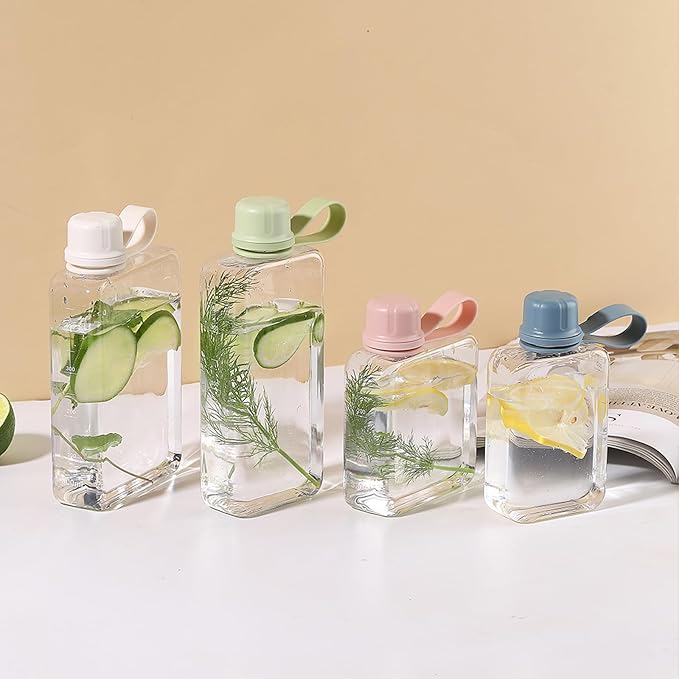 Tritan Transparent Flat Water Bottle samll Water Bottle Slim Square Pocket Bottle Water Flask, BPA Free/Slim Design/Leak Proof Water Bottle for Travel, Outdoor, Sports (Matcha Green, 320ML)