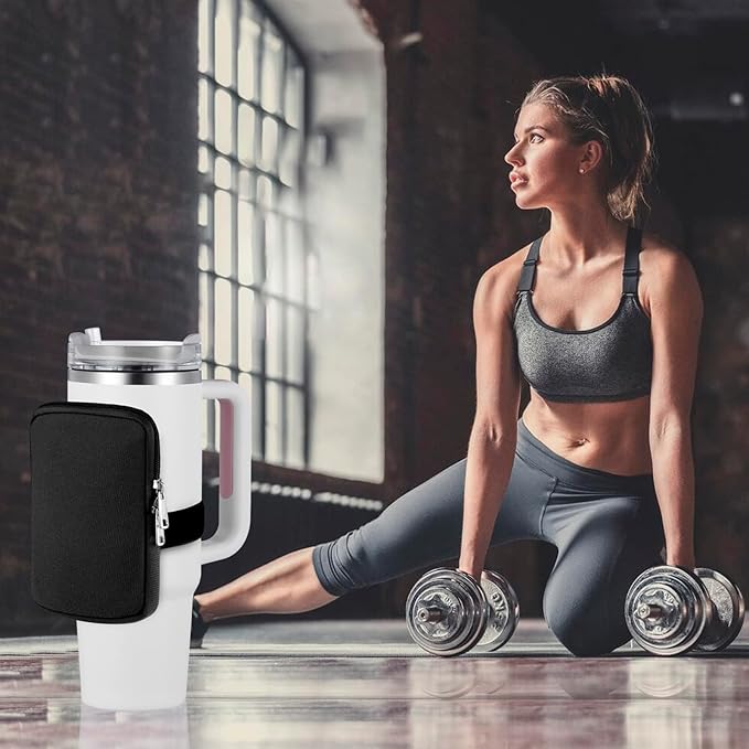 Water Cup Bottle Pouch Compatible for Stanley Tumbler Quencher Adventure 40oz & Stanley IceFlow 20/30 oz, Gym Running Water Bottle Fanny Pack Bag Accessories Handheld Caddy for Women Men