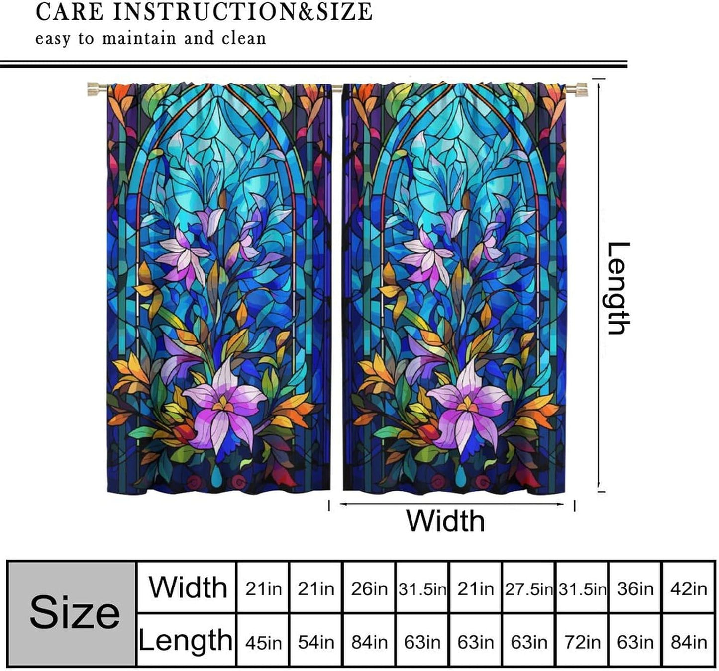 Stained Glass Curtains,Abstract Colorful Floral Geometric Art Home Decor Drapes for Bedroom Living Room Kitchen Window Treatment 2 Panels Set Total Size 55" W X 63" L Inch