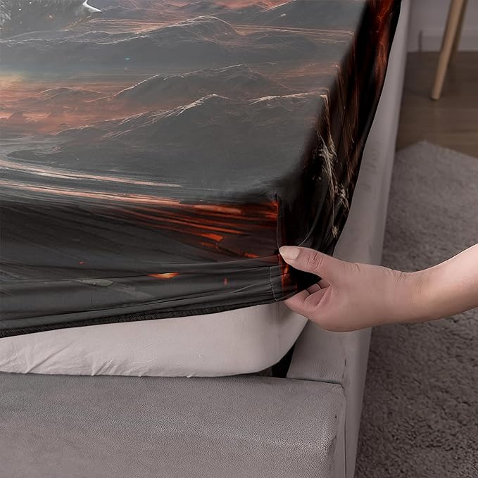 AILONEN Panther Fitted Sheet Set Full Size, Galaxy Starry Planet Volcano Boys Black Bear Bed Sheet Set,3 Pieces Printed Fitted Sheet with 2 Pillowcases