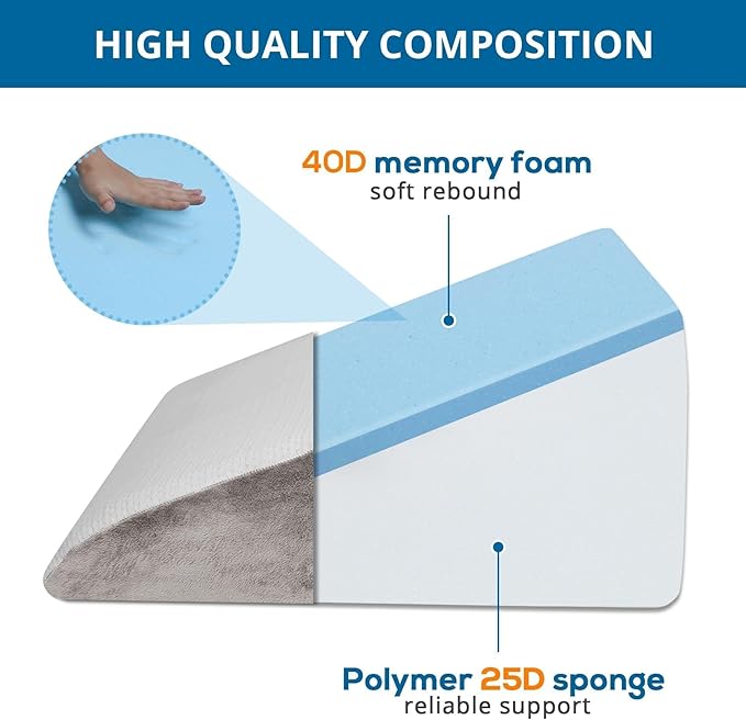 Sasttie Wedge Pillow for Sleep Apnea, 12 Inch Memory Foam Bed Wedge Pillow for Acid Reflux Relief, 30 Degree Triangle Incline Pillow Wedge for Sleeping with Removable Cover, Solid Warm Gray