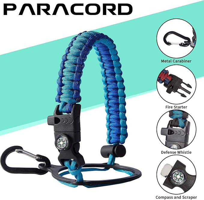 Stainless Steel Water Bottle 40oz - Insulated Water Bottle with Straw & Spout Lids, Survival Paracord, Strap Sleeve, Protective Cup Mat, Wide Mouth Thermo Flask Jug for Sports Gym or Office