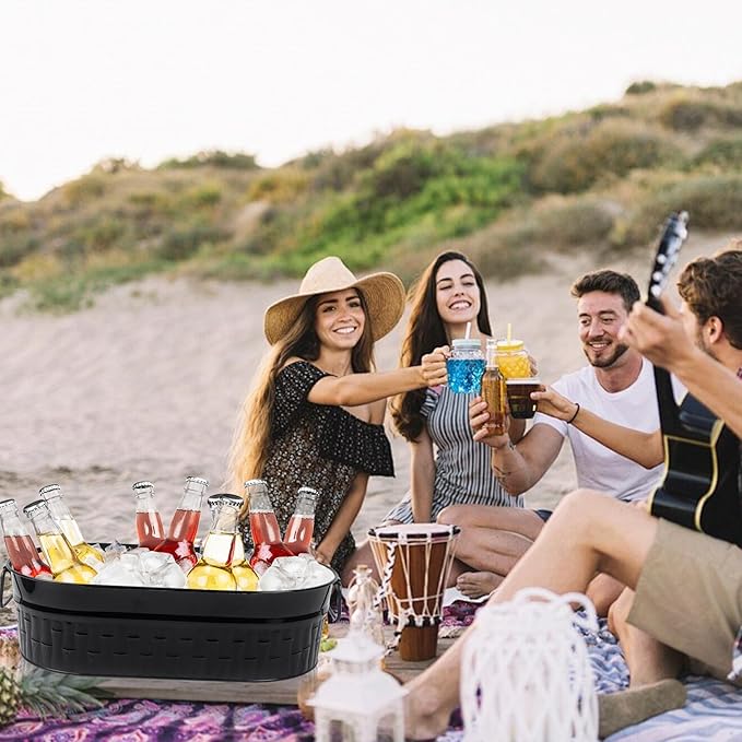 Klmnop 2 Packs Ice Bucket, 14L Metal Beverage Tub with Handles, Black Drink Tub&Drink Buckets for Parties(Black)