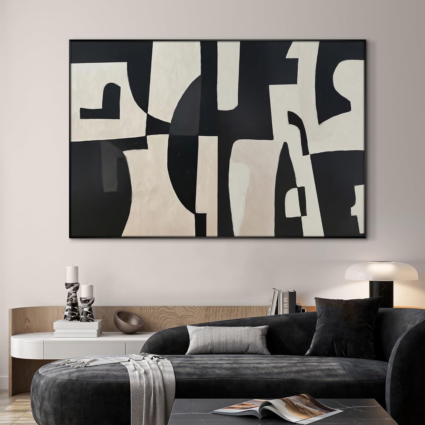 SIGNWIN 46"x72" Extra Large Framed Wall Art Black and White Abstract Geometric Design, Minimalist Modern Print for Home Living Room Bedroom Decor (Frame Assembly Required)