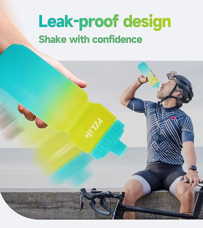 Bike Squeeze Water Bottle,24 Cycling Water Bottle w/Pull Top Lid, Leakproof, BPA Free, Easy Squeeze Sports Water Bottle for Bicycle, Running, Hiking,Gym