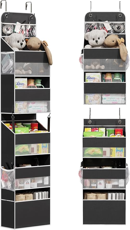 Over the Door Organizer Storage - Zippered 6 Shelf Behind Door Hanging Organizer with 8 Large Pockets, Anti-Tilt Design for Nursery, Bathroom, Bedroom, Kitchen, Dorm, Camper, Toys, Diapers, Cosmetics