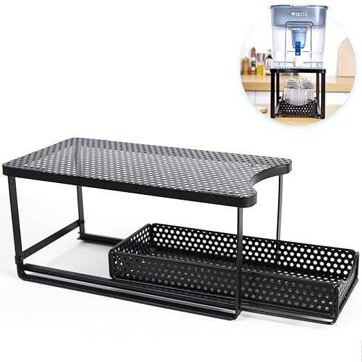 Water Dispenser Stand for Countertop-Metal Black Water Filter Stand 14.5"x7.7"x6.9",with Drawers Suitable,Compatible with Brita Water Pitcher and Zerowater Pitcher