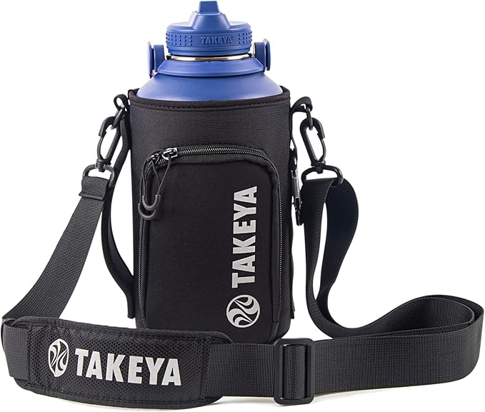Takeya Hydrotex Easy Grip Bottle Sling, Water Bottle Carrier With Strap and Pockets, Fits 64 oz Bottles, Great for Pickleball and Tennis Courts