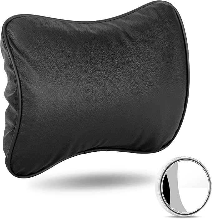 Car Neck Pillow, Car Headrest Pillow for Driving with 2.2" Rear View Blind Spot Mirrors, Memory Foam Car Pillow for Cervical Support, Vehicle Headrest Pillow for Car Seat, Black