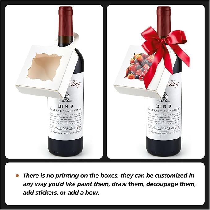 30pcs Wine Bottle Box with Window, Card Paper Hanging Box Foldable Decor Wine Bottle Hanging Favor Boxes Gift Boxes for Holding Party Birthday Candy Truffles Chocolate Cookies