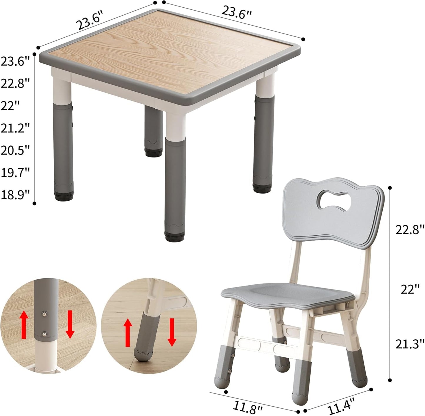 Kid Table and Chairs, Height Adjustable Childrens Table and Chair Set, Kids Tables for Age 2-8, Graffiti Desktop, Table for Kids with 4 Seats, Small Kids Table, Max 300lbs