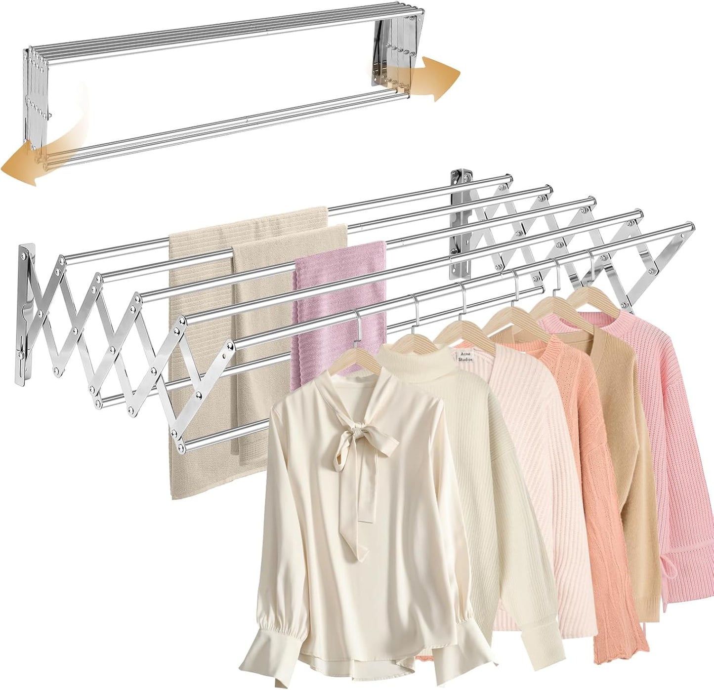 XL-31.5" Wall Mounted Clothes Drying Rack, 130 LBS Large Capacity Rustproof Retractable Clothes Rack, Collapsible Drying Rack Easy to Install with 7 Drying Rods, Space Saving for Laundry-White