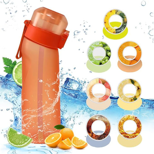Water Bottle with Flavor Pods 21.9 Oz/650ml Fruit Fragrance Water Bottle Recyclable Sports Air Water Cup Scented Pods for Outdoor (Orange)