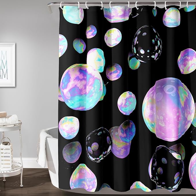 AILONEN Colorful Planet Shower Curtain,Purple Planet Bath Curtain for Bathroom Decor,Polyester Waterproof with 12 Plastic Hooks 72" W*84" H