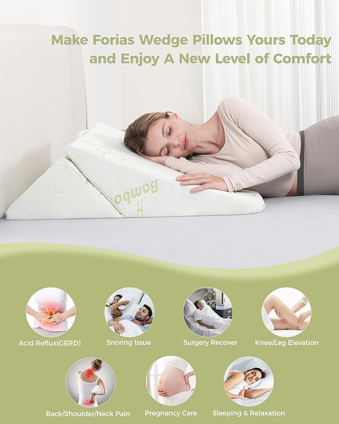 Forias Foldable Wedge Pillow, Rayon Derived from Bamboo 9 &12 Inch Adjustable Bed Wedge Pillow for After Surgery Triangle Pillow Wedge for Acid Reflux Snoring Post Surgery Back Leg Knee Pain