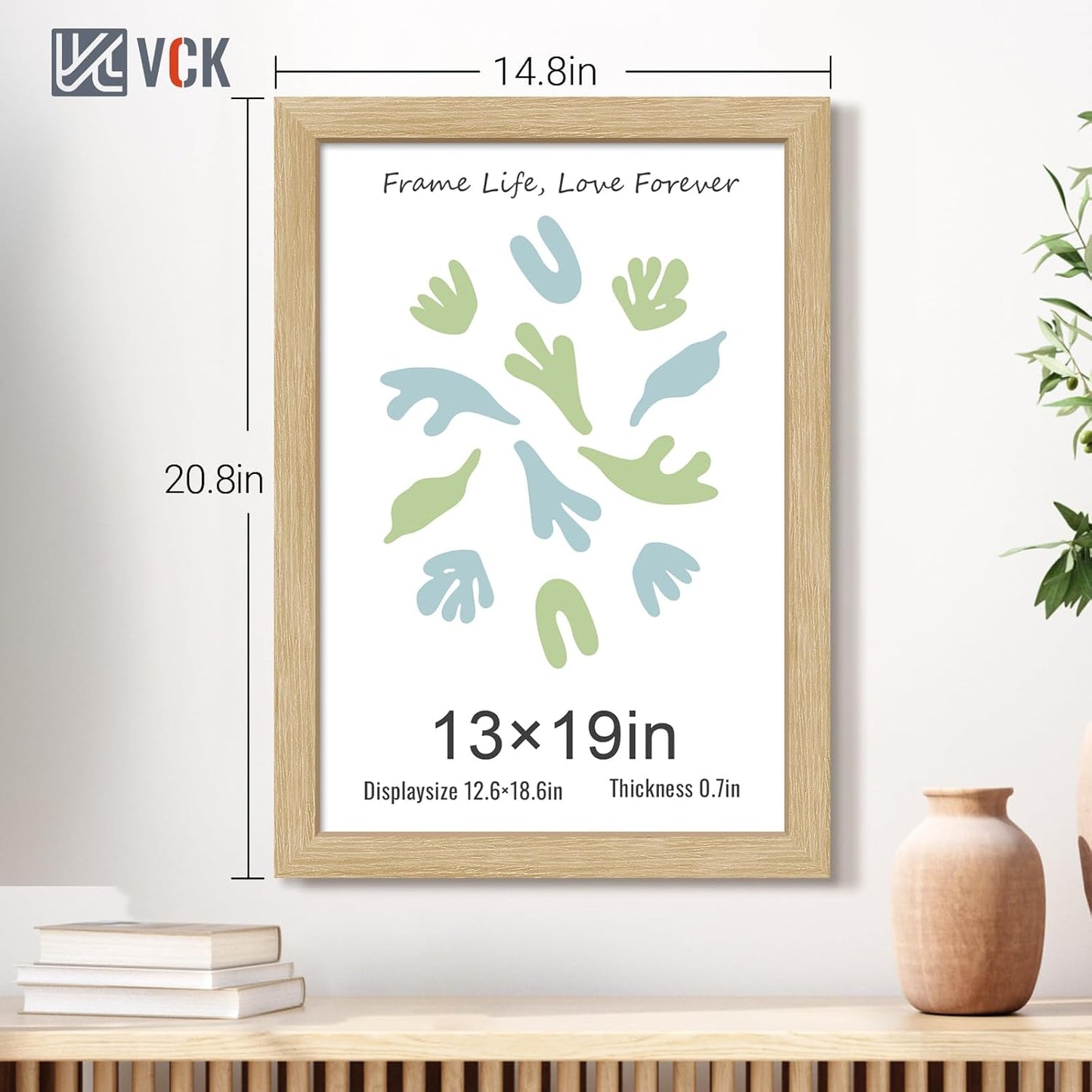 VCK 13x19 Oak Wood Frame for Poster & Picture, Natural Solid Wood Photo Frames 3 Pack, Wall Gallery Frame