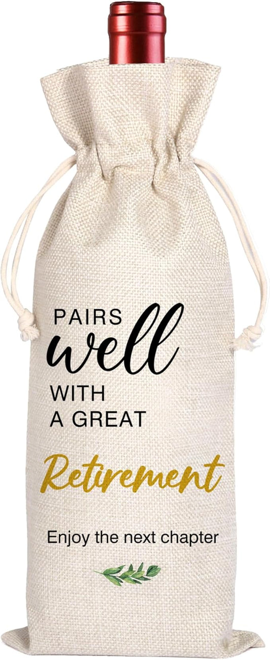 Retirement Gift Wine Bag,Best Retirement Gifts Farewell Leaving Gifts for Teacher Coworker Friend Colleagues Nurse Boss Retirees Work,Pairs Well With A Great Retirement 11WB68