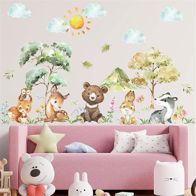 Jungle Animals with Tree Plant Wall Decals Monkey Lion Tiger Wall Stickers Baby Nursery Kids Room Living Room Home Decor (Animal5)