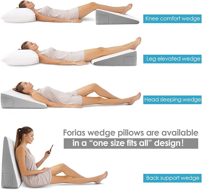 Forias 7.5" Wedge Pillow for Sleeping Bed Wedge Pillow for After Surgery Triangle Elevated Pillow Wedge for Acid Reflux Gerd Snoring Back Pain, Air Layer Removable Machine Wash Cover | Memory Foam Top