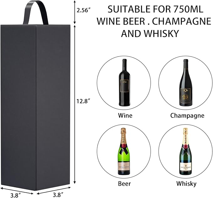 Wine Gift Boxes 12.8x3.8x3.8 in,Bottle Gift Boxes For Liquor Presents,For Wine and Champagne,Magnetic Collapsible Gift Box Wine Bottle Gift Packaging for Weddings,Anniversaries, Parties (Gold/5PCS)
