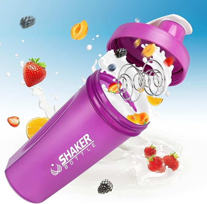 Shaker Bottle, 600ml Classical Protein Shaker Cup with Mixing Ball for Smooth blending, Leak-Proof GYM Workout Water Bottles for protein& Smoothie Shake，Bpa Free (20oz / Purple)