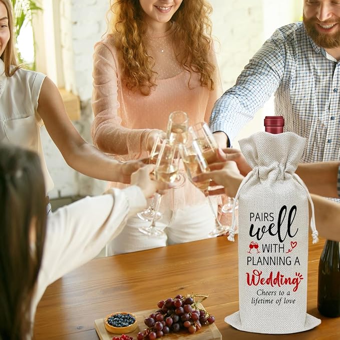 Engagement Wine Bag, Engagement Gift for Couples Friends Coworkers Sister Bestie, Bridal Shower Wine Gift Bag, Party Favor Wine Champagne Gift Bag With Drawstring -20