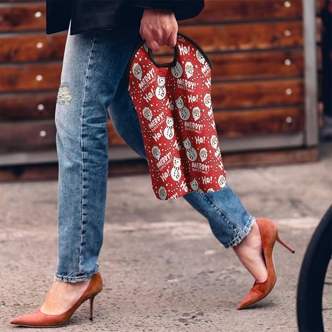 doginthehole Merry Christmas Wine Tote Bag for 2 Wine Bottles, Cute Santa Claus Snowman Wine Bag for Travel, Insulated Wine Carrying Bag with Handle, Gifts for Thanksgiving Christmas New Year