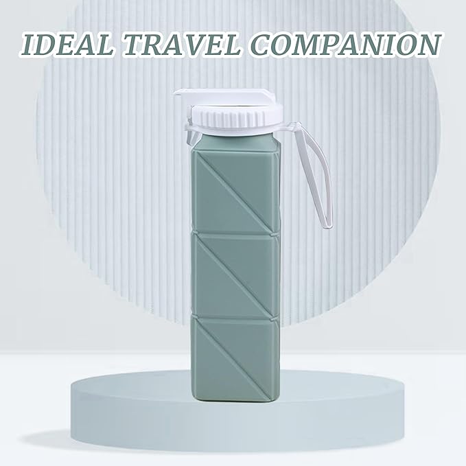 EOBTAIN Green Silicone Collapsible Water Bottle for Travel Leakproof Lightweight Foldable Water Bottles with Straw,20oz BPA Free Water Bottle for Sports Gym Hiking,Flexible and Durable.