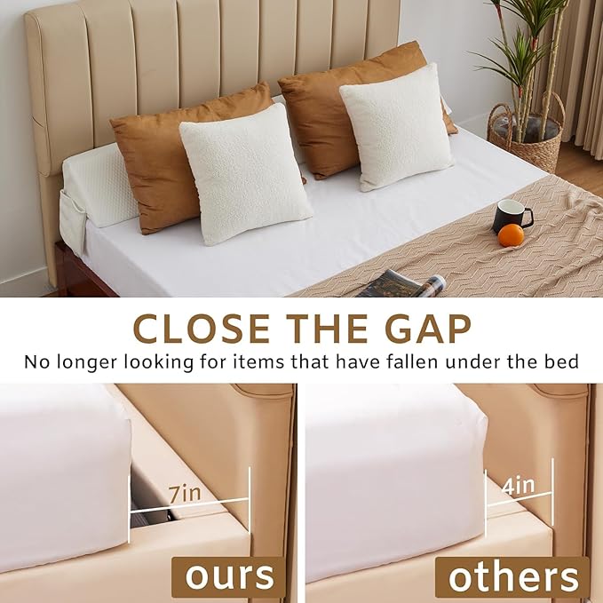 King Bed Wedge Pillow for Headboard, Foam Headboard Pillow, Bed Gap Filler, Mattress Gap Filler King - Fill The Gap (0-7") Between Headboard and Mattress (Air-Layer White, 76"x10"x6")