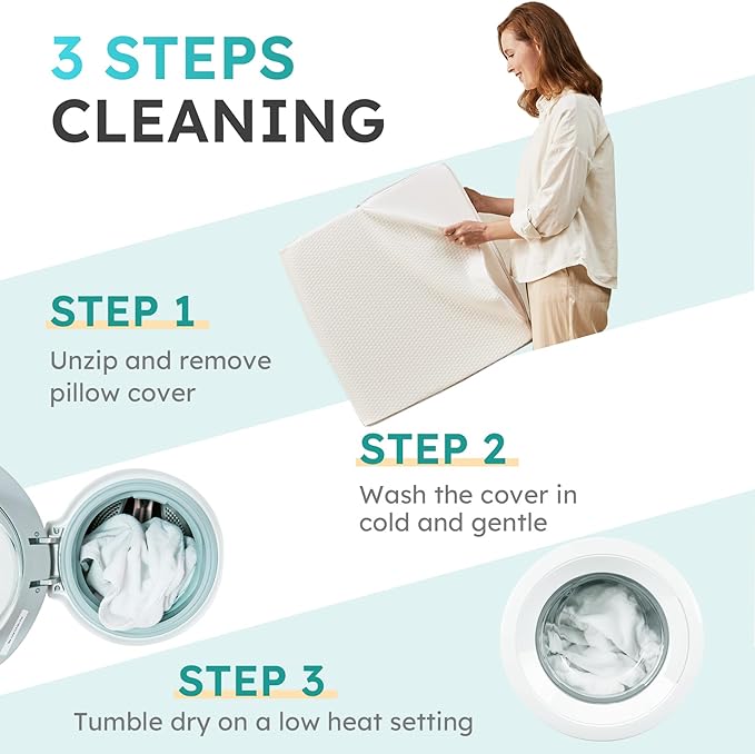 Wedge Pillow for Sleeping, 12 inch Bed Wedge Pillow, Elevated Body Pillow for Back Support, Acid Reflux, Leg, Neck Pain, Snoring, Triangle Pillow Wedge - Cooling Memory Foam Top, White/Grey