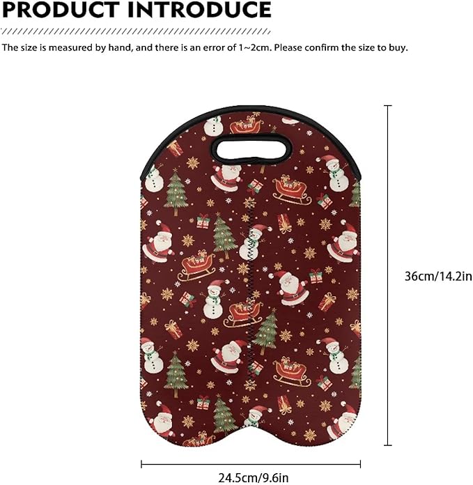 doginthehole Christmas Decorations Wine Tote Bag 2 Bottles Cute Santa Claus Wine Carrier Tote Bag for Travel Party Beach Wedding Reusable & Recyclable Champagne/Beer/Water Bottle Holders