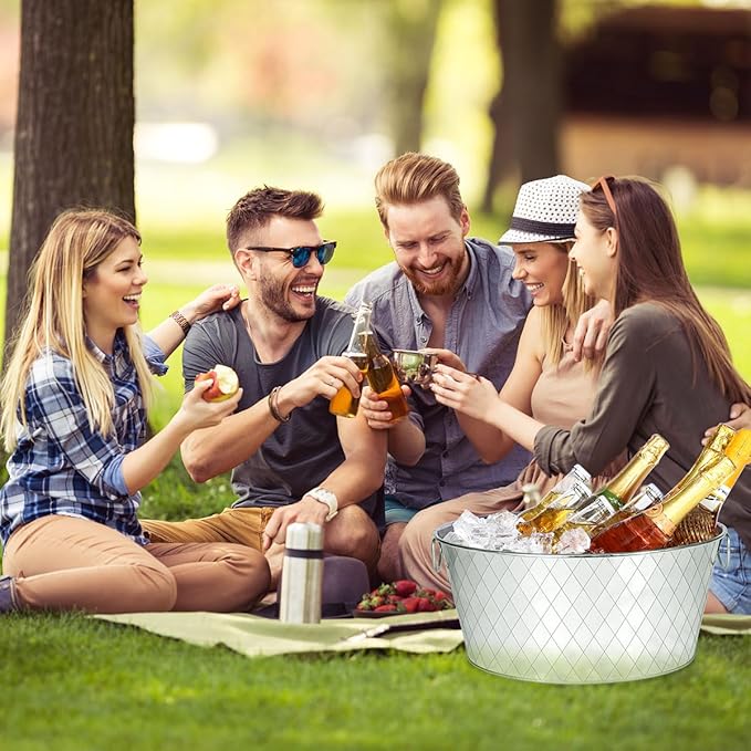 Galvanized Tub 3.5 Gallon Metal Beverage Ice Buckets for Parties Wine Drink Beer Champagne Vintage Tin Large Buckets for Cocktail Mimosa Bar Supplies