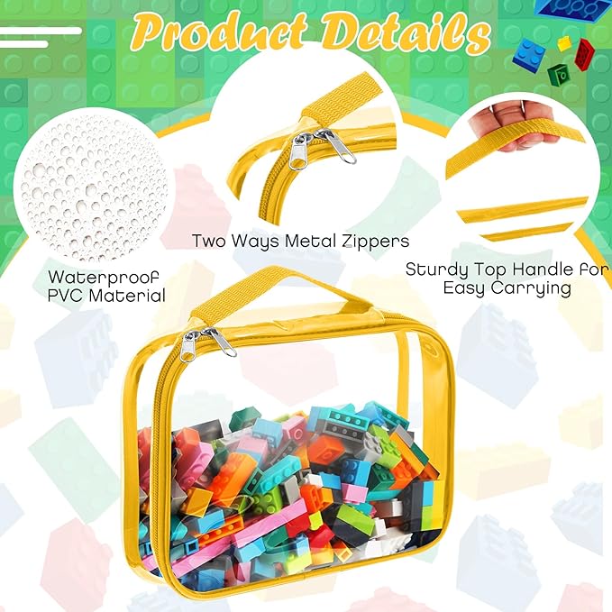 Sanwuta 3 Packs Toy Storage Bags with Zipper, Clear PVC Organizing Bags, Waterproof Toy Bags for Board Games, Building Blocks, Toys and Kids Books (Red, Blue, Yellow,10.24 x 7.09 x 2.36 Inch)